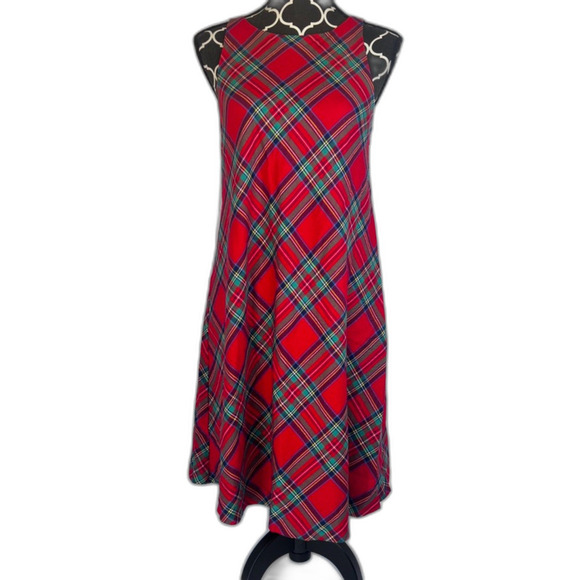 Vineyard Vines Red Tartan Plaid Sleeveless Aline Preppy Wool Blend Dress Size 4 - Picture 1 of 9